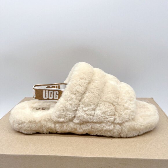 UGG Fluff Yeah Genuine Shearling Platform Slingback Sandal Slide Black US 6 - Picture 8 of 12